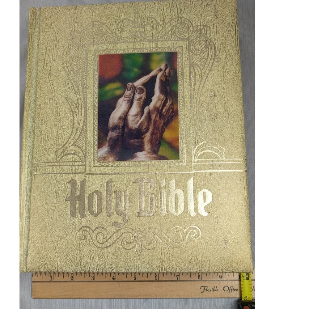 DeVore Holy Bible Devotional Edition Gold Praying Hands Vintage Large Hardcover